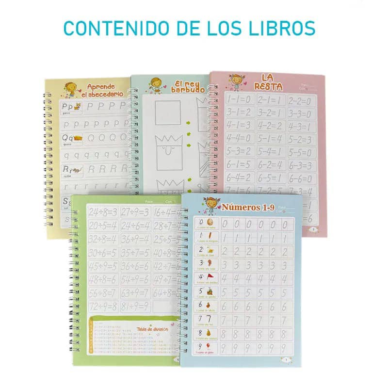 Set de 4 Libros de Caligrafía con Tinta Mágica Reutilizable