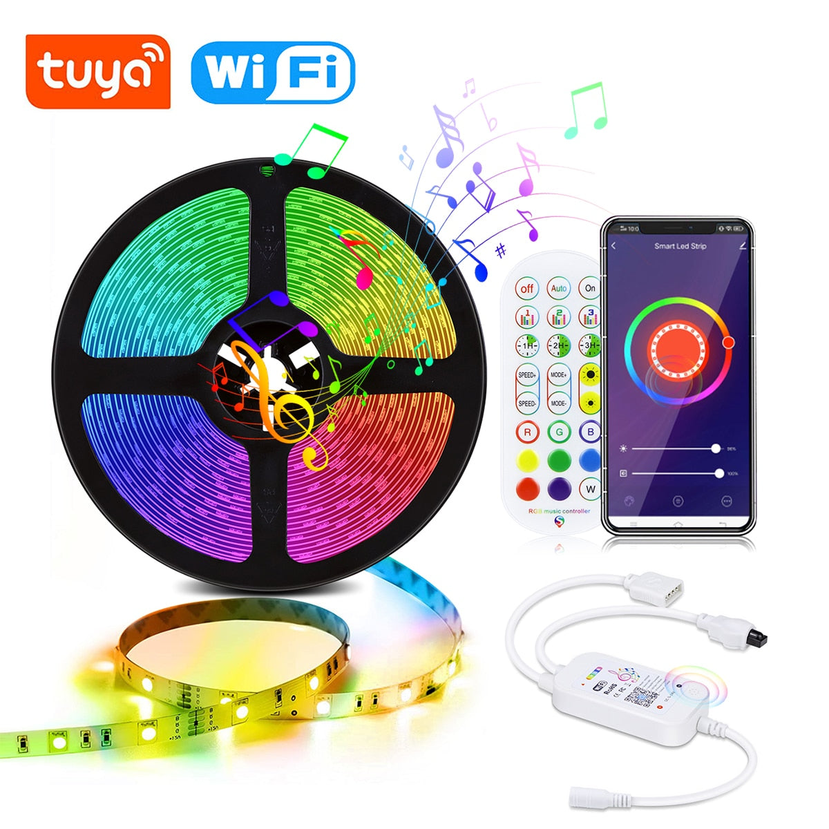 Tira Cinta Luces Led Rgb Wifi 5 Mt Total App Tuya +conector